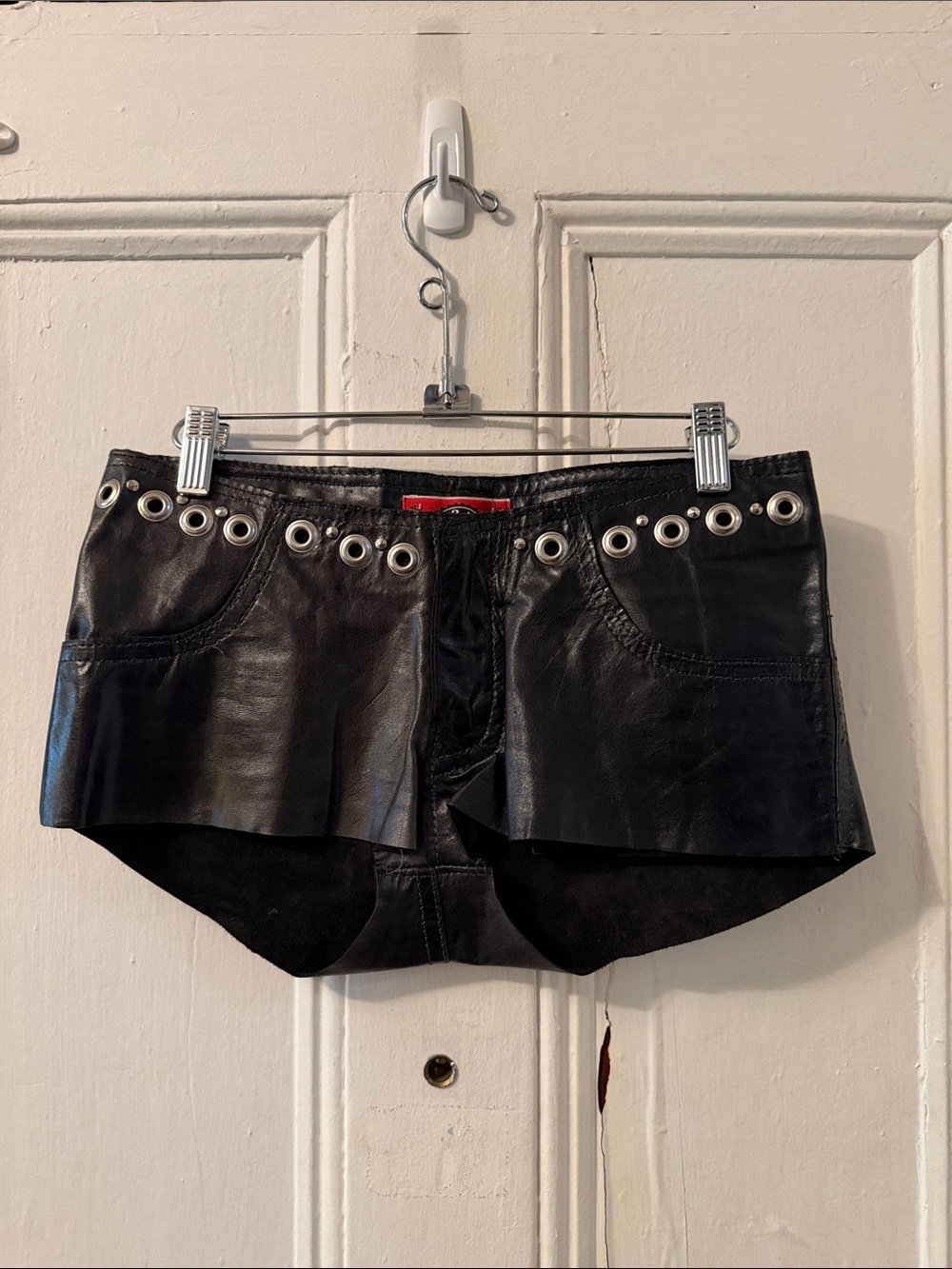 Vintage Y2k Red Balls on Fire leather shorts